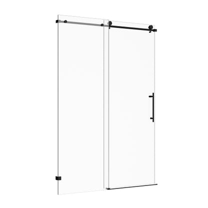 56"-60" W x 76" H Frameless Single Sliding Soft-Close Matte Black Shower Door with 5/16" (8mm) Clear Nano-Coated Tempered Glass and Stainless Steel Handle
