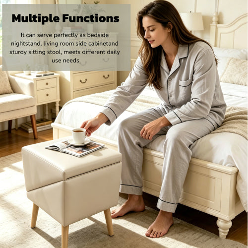 Beige 2-in-1 Foldable 4-Step Dog Ramp Ottoman 18.89 inch, Foldable Foot Stool for Small Dogs