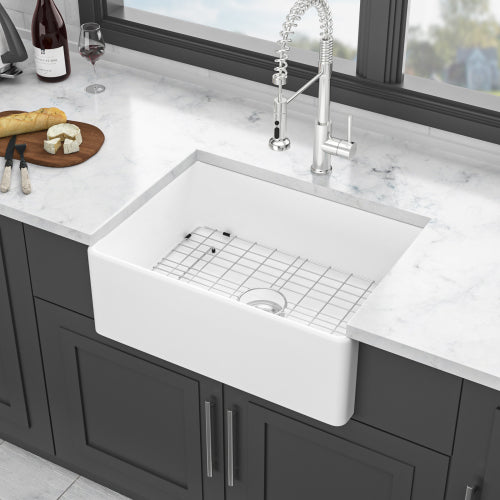 28 White Farmhouse Sink - 28 x 20 x 10 Inch Kitchen Sink Ceramic Porcelain Single Bowl Rectangular Farmer Basin