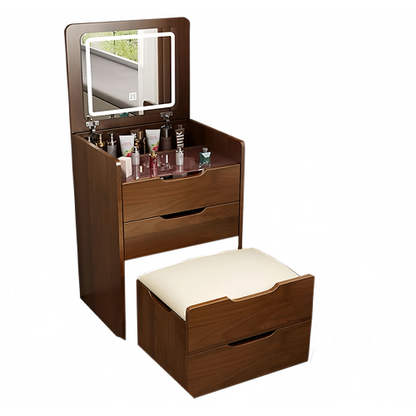 (60cm) 3 in 1 Vanity Desk with Plip Top Mirror, Small Make Up Vanity Set with Visible Glass Desktop, Compact Makeup Vanity with 3 Drawers, Dressing Table for Bedroom (Walnut Color)