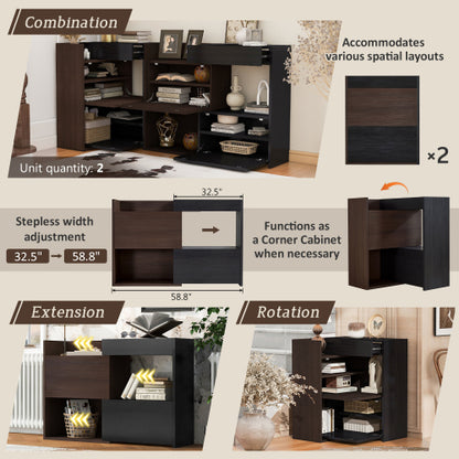 32.5 inch-58.8 inchW 40 inchH Multifuctional Storage Cabinet, Buffet Sideboard Cabinet with Drawer, Corner Cabinet for 44 inchH Window decor, Livingroom, Hallway, Entryway, Kitchen & Office  - Black & Walnut