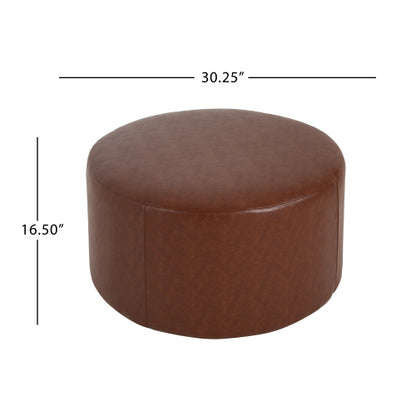 30 Inch Brown PU Leather Round Ottoman, Upholstered Modular Footrest with Plywood Frame and Pocket Coil Spring Cushions