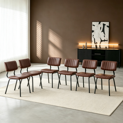 Channel Tufted Faux Leather Dining Chairs with Metal Legs, Set of 2, Brown