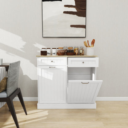 White E1 MDF Two-Drawer Hidden Tilt-out Trash Storage Cabinet