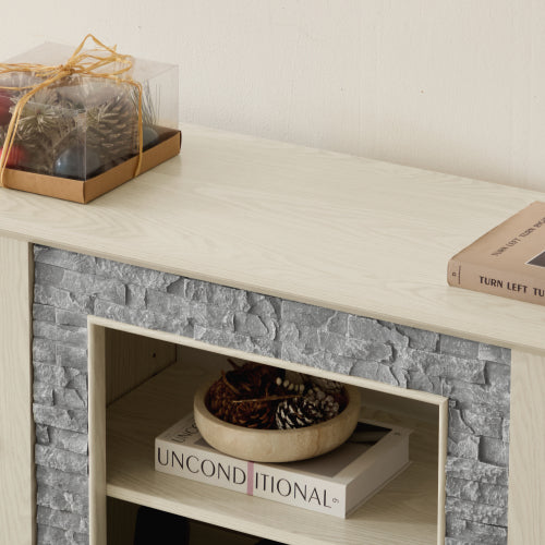 Modern 65 Inch TV Stand with Faux Stone Cabinet White Media Console