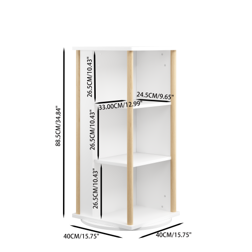 White & Natural 3-Tier 360¡ã Rotating Kids Bookshelf with Chalkboard, Toddler Toy Storage Rack 15.75¡Á15.75¡Á34.84 Inch