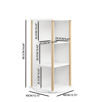 White & Natural 3-Tier 360¡ã Rotating Kids Bookshelf with Chalkboard, Toddler Toy Storage Rack 15.75¡Á15.75¡Á34.84 Inch