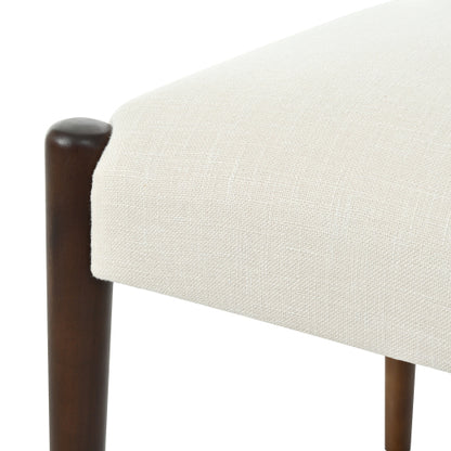 Set of 2 Walnut Beige Fabric Dining Chairs, Solid Rubber Wood Legs 300 LBS Capacity