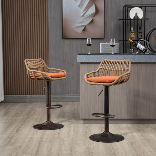 Modern Swivel Bar Stools Set of 2 Adjustable Counter Height Chairs with Footrest for Kitchen, Dining Room (Orange)