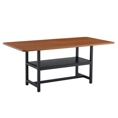 71-Inch Walnut Wood Grain Dining Table with Storage Shelf