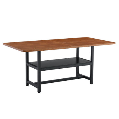 71-Inch Walnut Wood Grain Dining Table with Storage Shelf