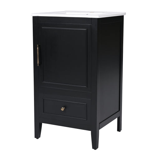 20" Bathroom Vanity with Sink, Bathroom Cabinet with A Door, Door Shelf Storage and Adiustable Foot Pads, A Drawer, Black