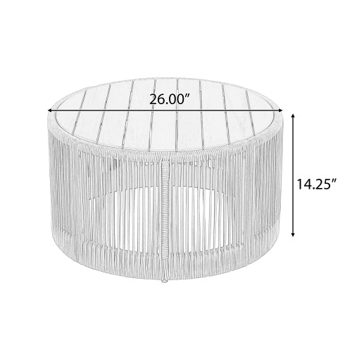 Outdoor Rattan rope & Acacia Wood Coffee Table - Patio Balcony Furniture for Garden, Yard, Balcony - Weather Resistant(Rope Beige, Natural Iron)