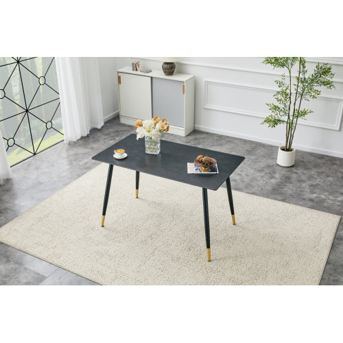 Sintered Stone Dining Table with Metal Base, Vic Dark