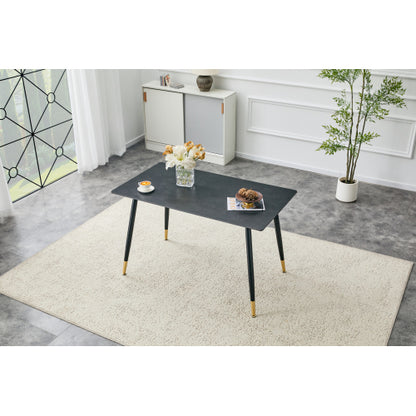 Sintered Stone Dining Table with Metal Base, Vic Dark
