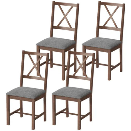 Set of 4 Dining Chairs Gray Linen Fabric X-Back Rubberwood Frame