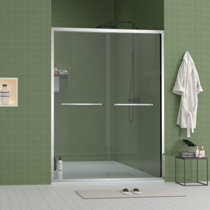 56-60"x70" Aluminum Frame Double Sliding Shower Door,Bypass Bathroom Sliding Door with Premium 5/16" (8mm) Clear Tempered Glass, Chrome Hardware Sliding Glass Shower Enclosure,Chrome Finished