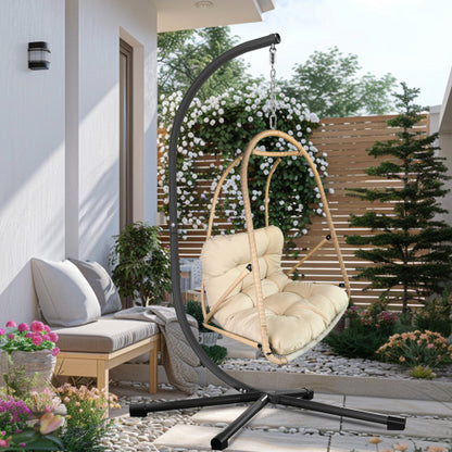 Swing Egg Chair with Stand Indoor Outdoor Wicker Rattan Patio Basket Hanging Chair with C Type bracket