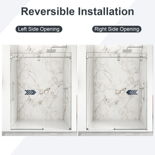 56"-60"W x 72"H Frameless Single Sliding Shower Door – 5/16" (8mm) Clear Tempered Glass, Bypass Design with Brushed Nickel Finish