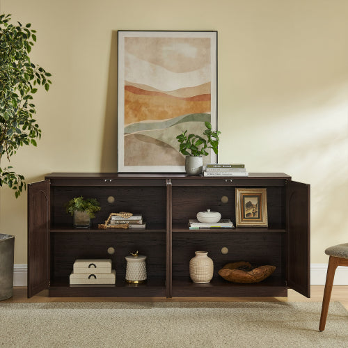 Modern 64 inch TV Stand with Storage Cabinets and Adjustable Shelves