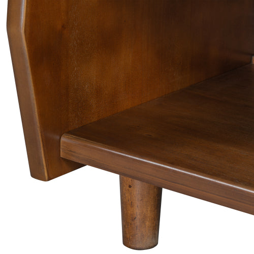 Walnut Nightstand with Rattan Detail, MDF + Solid Wood, Modern Bedroom Storage, Open Shelf & Drawer, Indoor Furniture