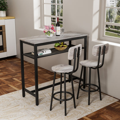 3-Piece Grey Bar Set, Square Table & 2 Stools