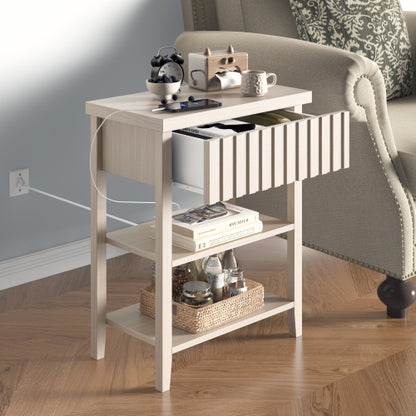 2-Pack Beige Fluted Charging Nightstand