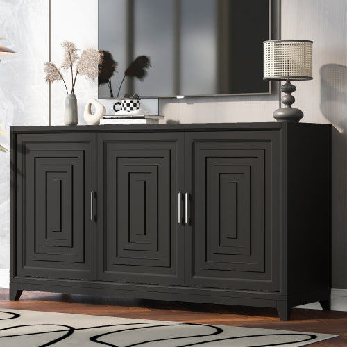 Modern TV Stand for 65 Inch TV with Storage Cabinets and Solid Wood Legs