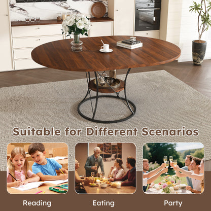 Expandable Round Dining Table with Storage Shelf