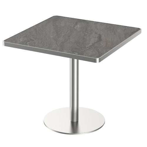 31.5 Inch Modern Snow Mountain Stone Dining Table, Square Tulip Table with Aluminum Alloy Trim & Gold Steel Base