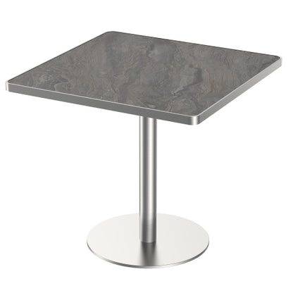 31.5 Inch Modern Snow Mountain Stone Dining Table, Square Tulip Table with Aluminum Alloy Trim & Gold Steel Base