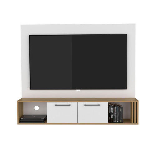 White and Natural Oak Entertainment Center with 2 Doors