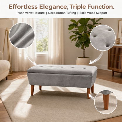 42 inch Linen Ottoman Bench with Solid Wood Tapered Legs