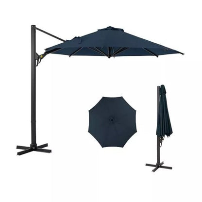 11 Ft Blue Round Large Cantilever Patio Umbrella with 360° Rotation & Tit Adjustment and Heavy Duty Offset Polyester Canopy Deck Umbrella.
