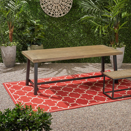 Outdoor Acacia Wood Dining Table,Grey/Rustic Metal