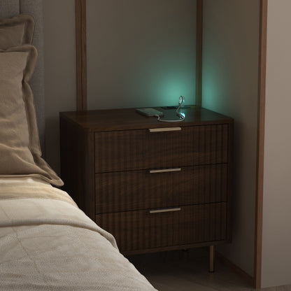 Wood Smart Nightstand, Voice Control Night Light & Charging Station with Storage Shelves