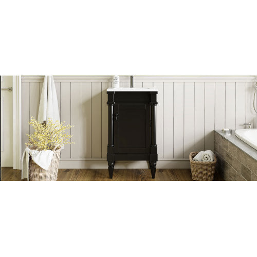 18-Inch Modern Bathroom Vanity with Sink, Modern Bathroom Storage Cabinet with Door, Freestanding Small Space Bathroom Cabinet, Single Sink Cabinet with Adjustable Shelf, Black