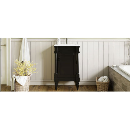 18-Inch Modern Bathroom Vanity with Sink, Modern Bathroom Storage Cabinet with Door, Freestanding Small Space Bathroom Cabinet, Single Sink Cabinet with Adjustable Shelf, Black