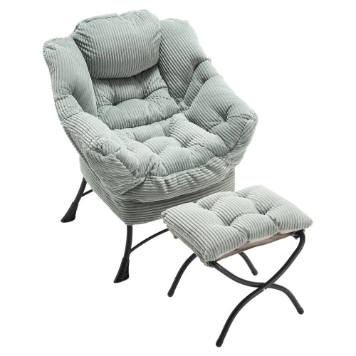Lazy Chair with Ottoman, Modern Lounge Accent Chair with Armrests and a Side Pocket
