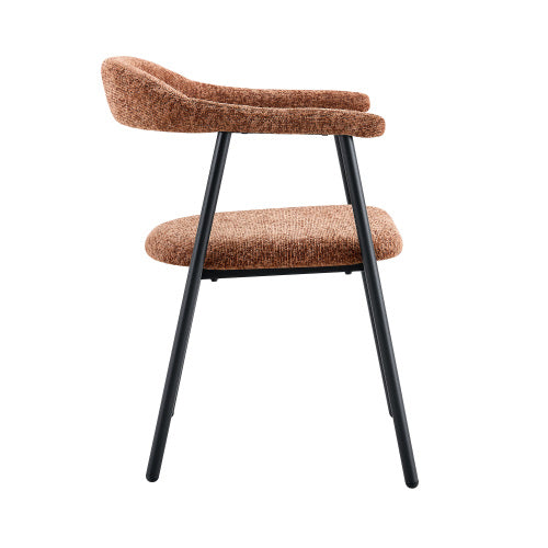 Fabric Upholstered Dining Chairs with Black Metal Legs, Set of 4, Caramel