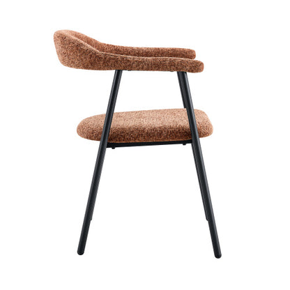 Fabric Upholstered Dining Chairs with Black Metal Legs, Set of 4, Caramel