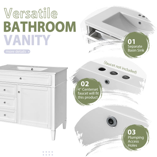 36'' Bathroom Vanity with Medicine Cabinet, Modern Bathroom Storage Cabinet with 2 Soft Closing Doors and 4 Drawers, Single Sink Bathroom Vanity
