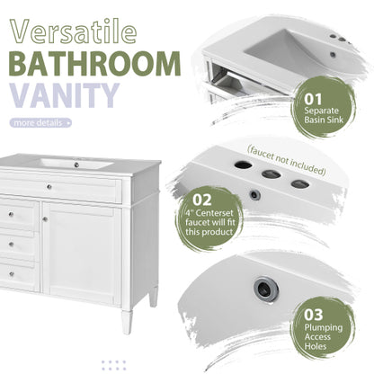 36'' Bathroom Vanity with Medicine Cabinet, Modern Bathroom Storage Cabinet with 2 Soft Closing Doors and 4 Drawers, Single Sink Bathroom Vanity
