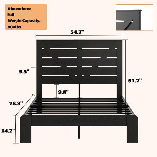Full Bed Frame Headboard , Wood Platform Bed Frame , Noise Free,No Box Spring Needed and Easy Assembly Tool,Large Under Bed Storage, Black