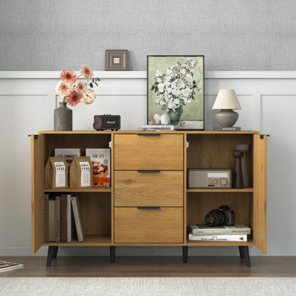 Natural Wood Sideboard Buffet Cabinet with 3 Drawers