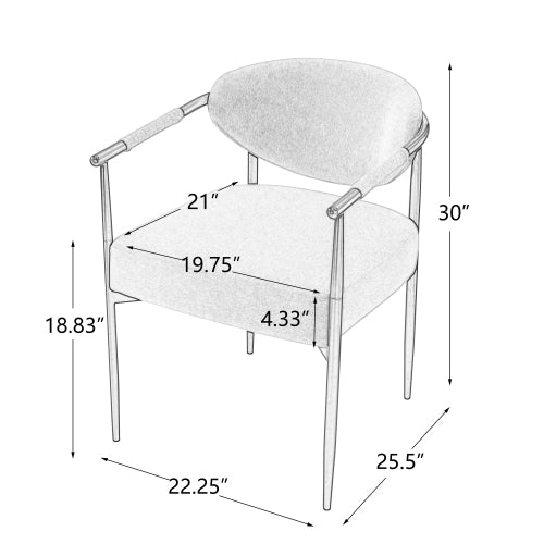 Modern Dining Chairs Set of 2, Upholstered Armchairs with Bronze Iron Frame, Beige Cushion