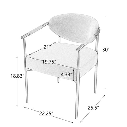 Modern Dining Chairs Set of 2, Upholstered Armchairs with Bronze Iron Frame, Beige Cushion