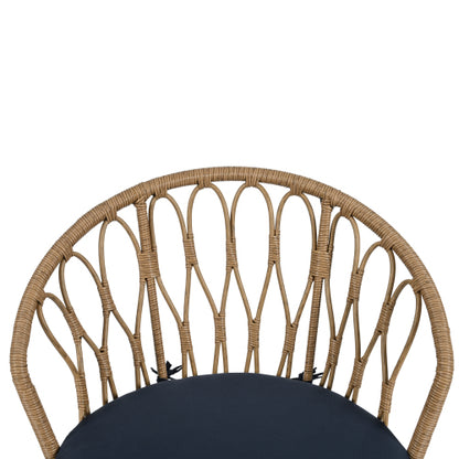 U_STYLE Outdoor Leisure Set, 2 Rattan Single Chairs with A Glass Round Table, Perfectly Suited for Patios, Balconies, and Courtyards