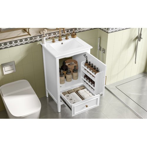 20" Bathroom Vanity with Sink, Bathroom Cabinet with A Door, Door Shelf Storage and Adiustable Foot Pads, A Drawer, White
