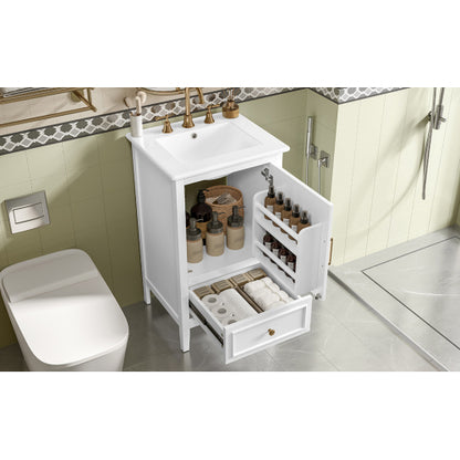 20" Bathroom Vanity with Sink, Bathroom Cabinet with A Door, Door Shelf Storage and Adiustable Foot Pads, A Drawer, White